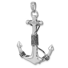 Sterling Silver Rhodium-Plated Polished Anchor Pendant PLP-066