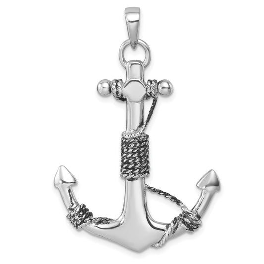 Sterling Silver Rhodium-Plated Polished Anchor Pendant PLP-066
