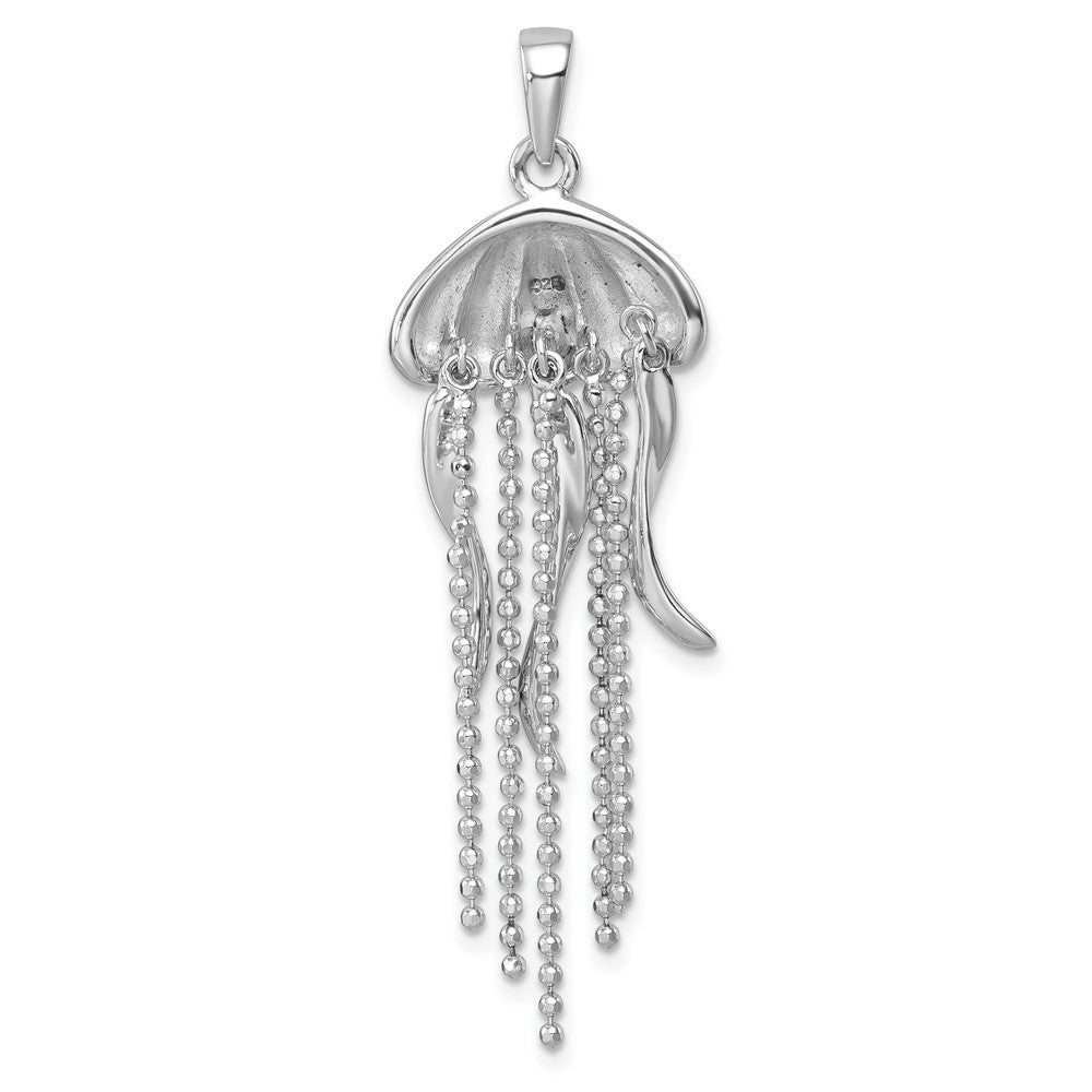 Sterling Silver Rhodium-plated Polished Moveable Jelly Fish Pendant PLP-100
