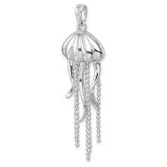 Sterling Silver Rhodium-plated Polished Moveable Jelly Fish Pendant PLP-100