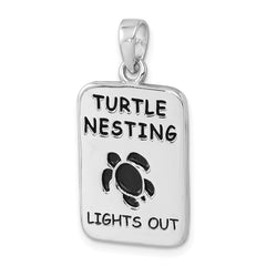 Sterling Silver Rhodium-Plated Antiqued Turtle Nesting Lights Out Sign Pendant PLP-102