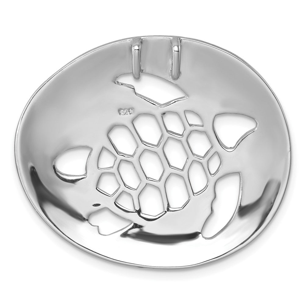 Sterling Silver Rhodium-Plated Polished and Textured Cutout Turtle Chain Slide PLP-103