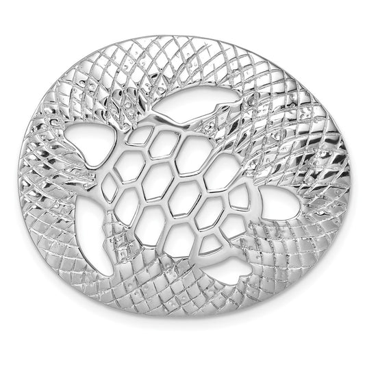 Sterling Silver Rhodium-Plated Polished and Textured Cutout Turtle Chain Slide PLP-103