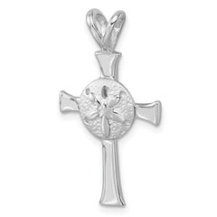 Sterling Silver Rhodium-Plated Polished and Brushed Sand Dollar Cross Pendant PLP-104