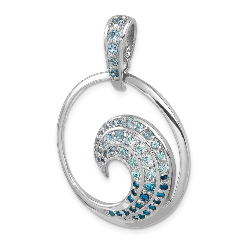 Sterling Silver Rhodium-Plated Polished CZ Wave Pendant PLP-214