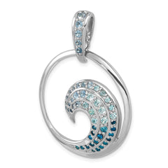 Sterling Silver Rhodium-Plated Polished CZ Wave Pendant PLP-214
