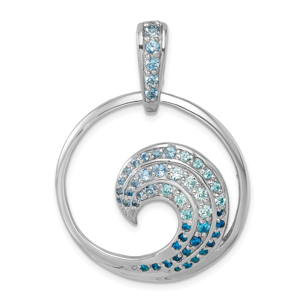 Sterling Silver Rhodium-Plated Polished CZ Wave Pendant PLP-214