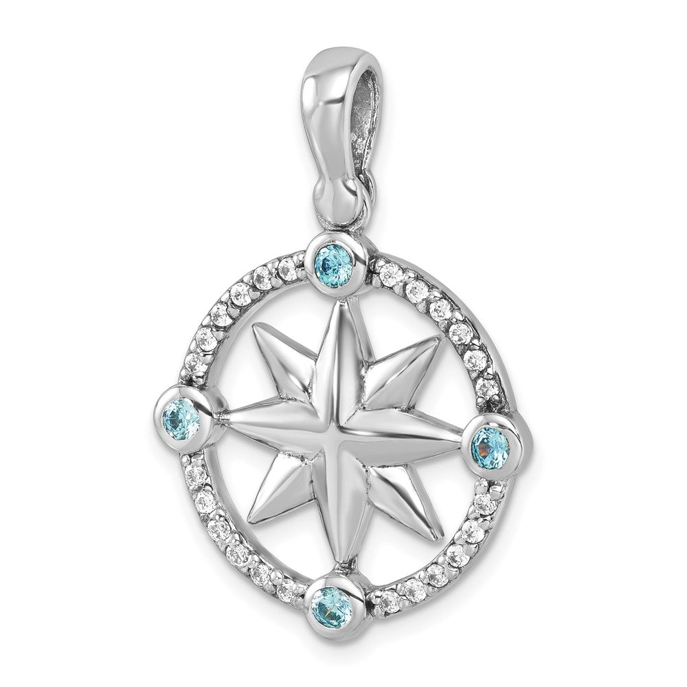 Sterling Silver Rhodium-Plated Polished CZ Compass Pendant PLP-266