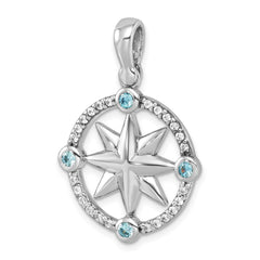 Sterling Silver Rhodium-Plated Polished CZ Compass Pendant PLP-266