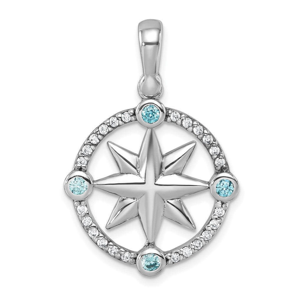 Sterling Silver Rhodium-Plated Polished CZ Compass Pendant PLP-266