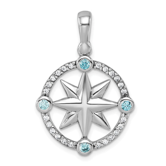 Sterling Silver Rhodium-Plated Polished CZ Compass Pendant PLP-266