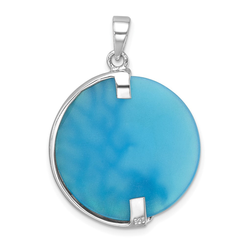 Sterling Silver Rhodium-Plated Polished Blue Agate Turtle and Reef Round Pendant PLP-316
