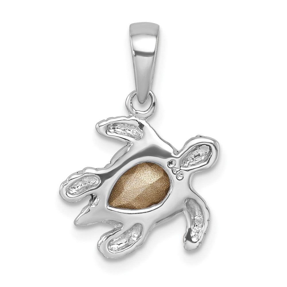 Sterling Silver Rhodium-plated Polished and Antiqued Blue Crystal Turtle Pendant PLP-344