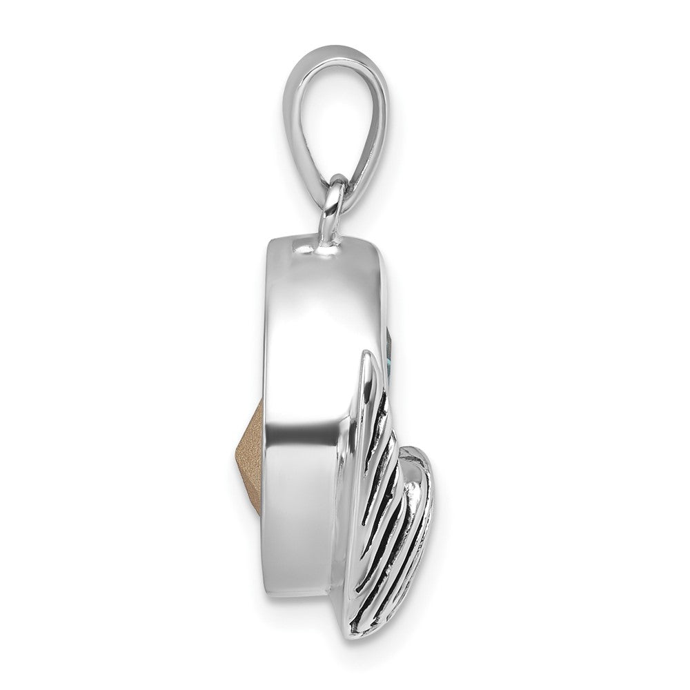 Sterling Silver Rhodium-Plated Polished & Antiqued Crystal Mermaid Tail Pendant PLP-345