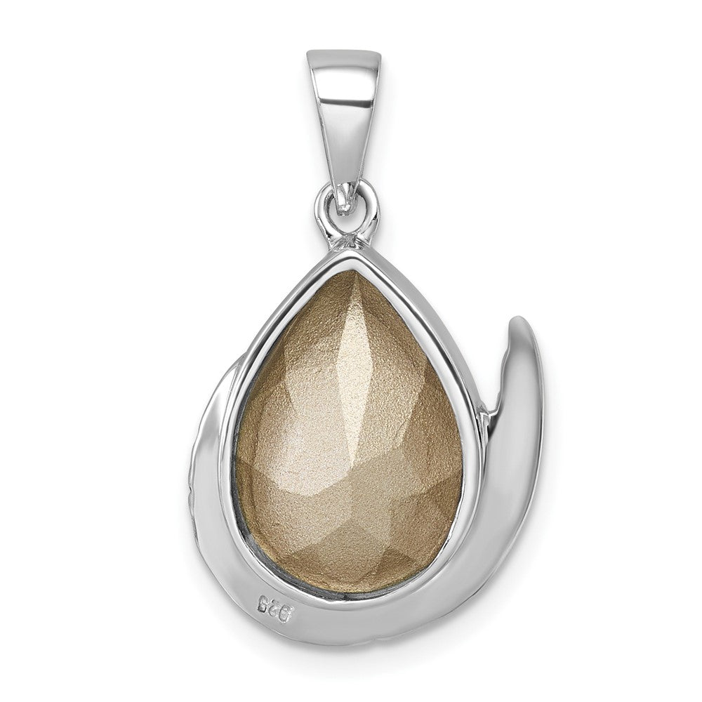 Sterling Silver Rhodium-Plated Polished & Antiqued Crystal Mermaid Tail Pendant PLP-345