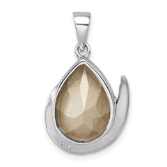 Sterling Silver Rhodium-Plated Polished & Antiqued Crystal Mermaid Tail Pendant PLP-345