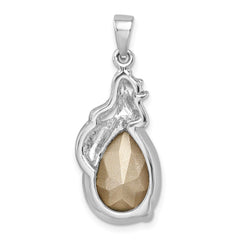 Sterling Silver Rhodium-Plated Polished Crystal Mermaid Pendant PLP-346