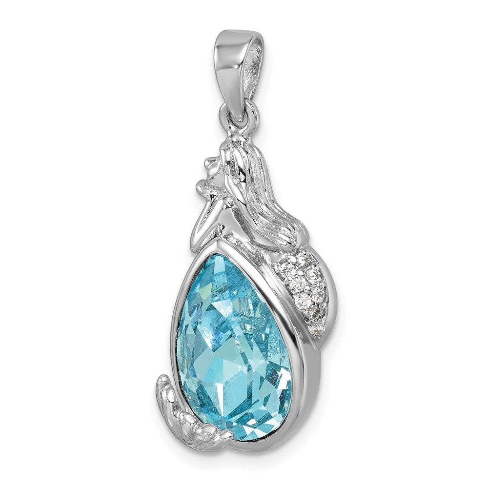 Sterling Silver Rhodium-Plated Polished Crystal Mermaid Pendant PLP-346