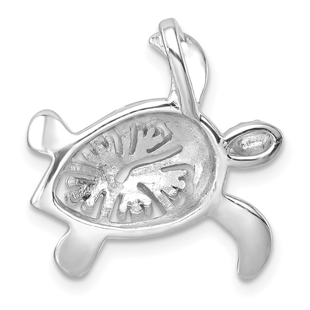 Sterling Silver Rhodium-Plated Polished Flower Back Turtle Chain Slide PLP-360