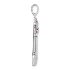 Sterling Silver Rhodium-Plated Polished CZ Cape May Lighthouse Pendant PLP-374CM
