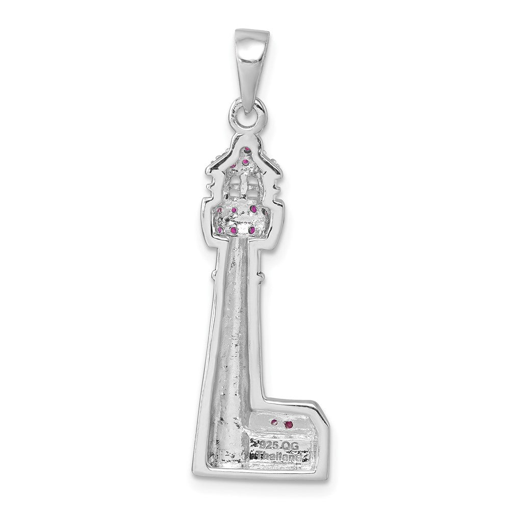 Sterling Silver Rhodium-Plated Polished CZ Cape May Lighthouse Pendant PLP-374CM