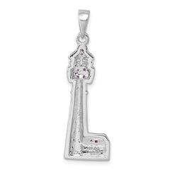 Sterling Silver Rhodium-Plated Polished CZ Cape May Lighthouse Pendant PLP-374CM