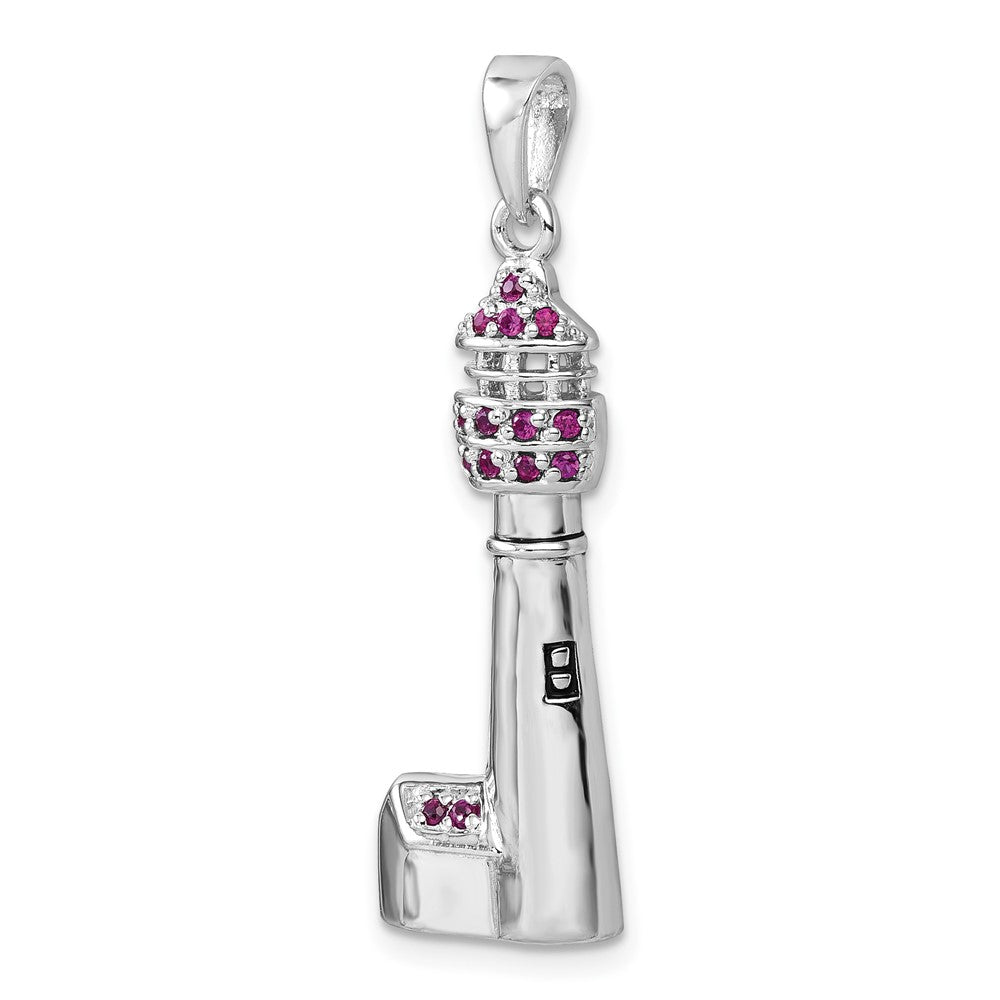 Sterling Silver Rhodium-Plated Polished CZ Cape May Lighthouse Pendant PLP-374CM
