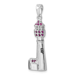 Sterling Silver Rhodium-Plated Polished CZ Cape May Lighthouse Pendant PLP-374CM