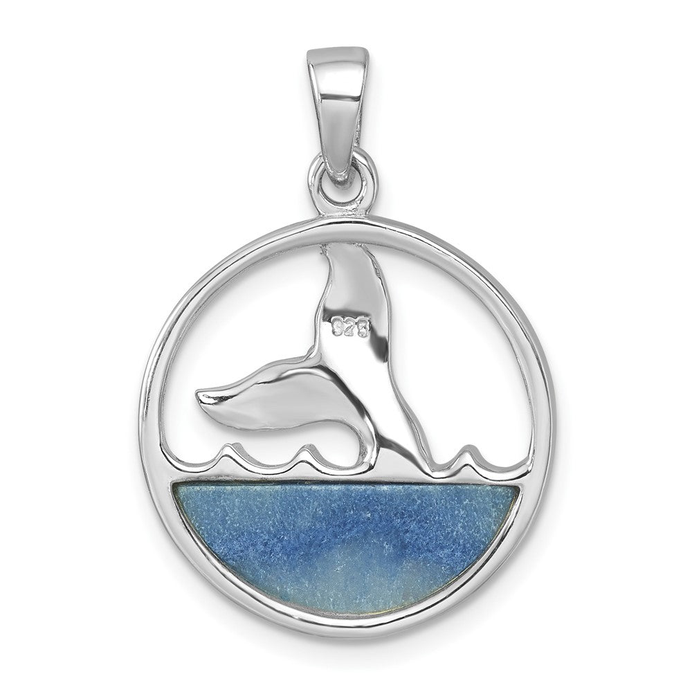 Sterling Silver Rhodium-Plated Polished Blue Aventurine Ocean Whale's Tail Pendant PLP-384