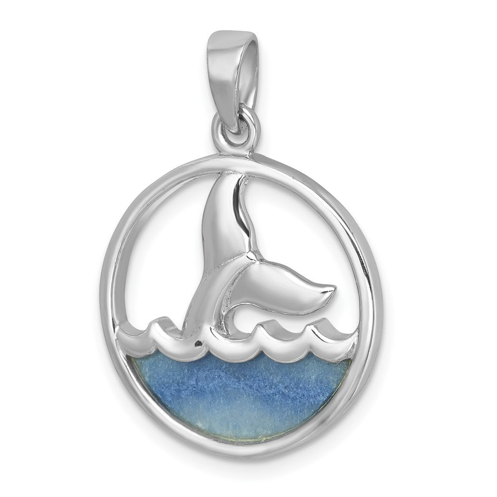 Sterling Silver Rhodium-Plated Polished Blue Aventurine Ocean Whale's Tail Pendant PLP-384