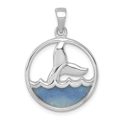 Sterling Silver Rhodium-Plated Polished Blue Aventurine Ocean Whale's Tail Pendant PLP-384