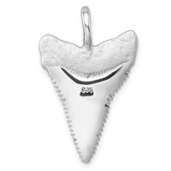 Sterling Silver Rhodium-Plated Brushed and Polished Great White Shark Tooth Pendant PLP-406
