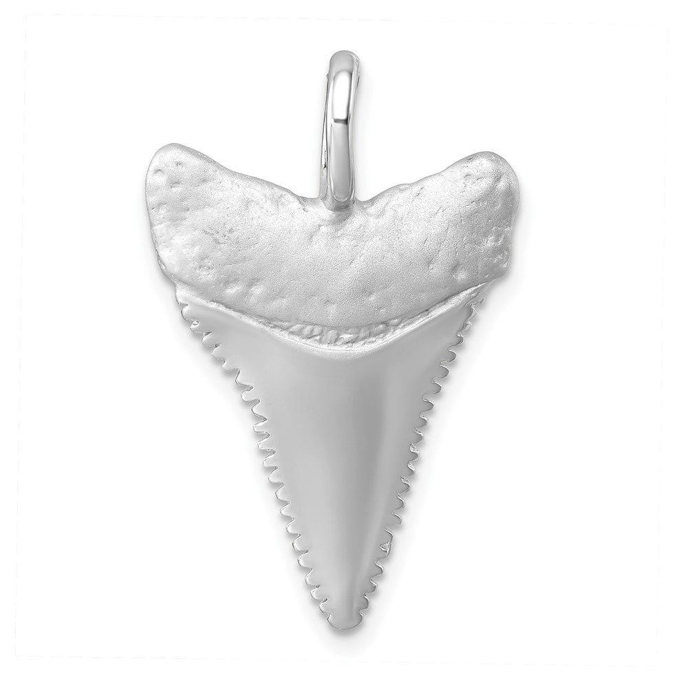 Sterling Silver Rhodium-Plated Brushed and Polished Great White Shark Tooth Pendant PLP-406