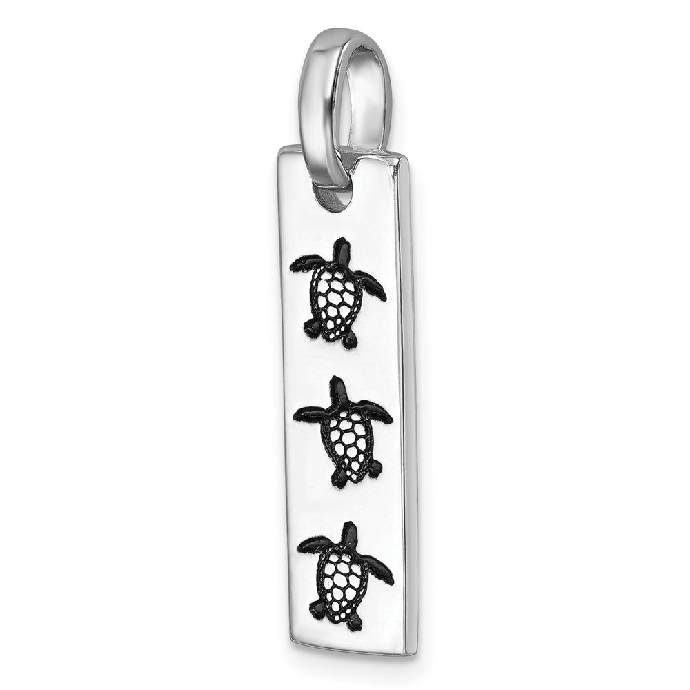 Sterling Silver Rhodium-Plated Antiqued Swimming Turtles Rectangle Pendant PLP-407