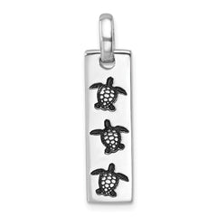 Sterling Silver Rhodium-Plated Antiqued Swimming Turtles Rectangle Pendant PLP-407