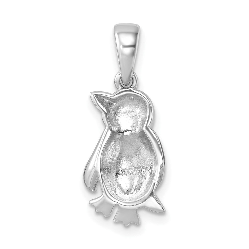 Sterling Silver Rhodium-plated Polished Enamel Penguin Pendant PLP-416