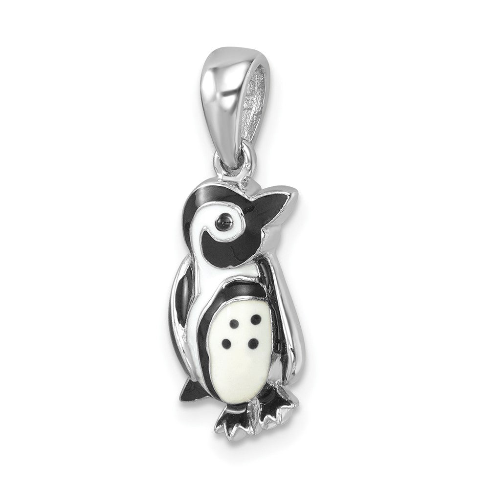 Sterling Silver Rhodium-plated Polished Enamel Penguin Pendant PLP-416