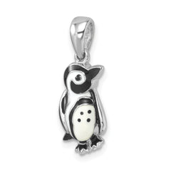 Sterling Silver Rhodium-plated Polished Enamel Penguin Pendant PLP-416