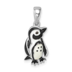 Sterling Silver Rhodium-plated Polished Enamel Penguin Pendant PLP-416