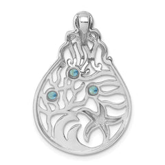 Sterling Silver Rhodium-plated Polished Octopus and Starfish Sea Life Scene Pendant PLP-428
