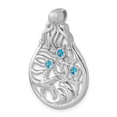 Sterling Silver Rhodium-plated Polished Octopus and Starfish Sea Life Scene Pendant PLP-428