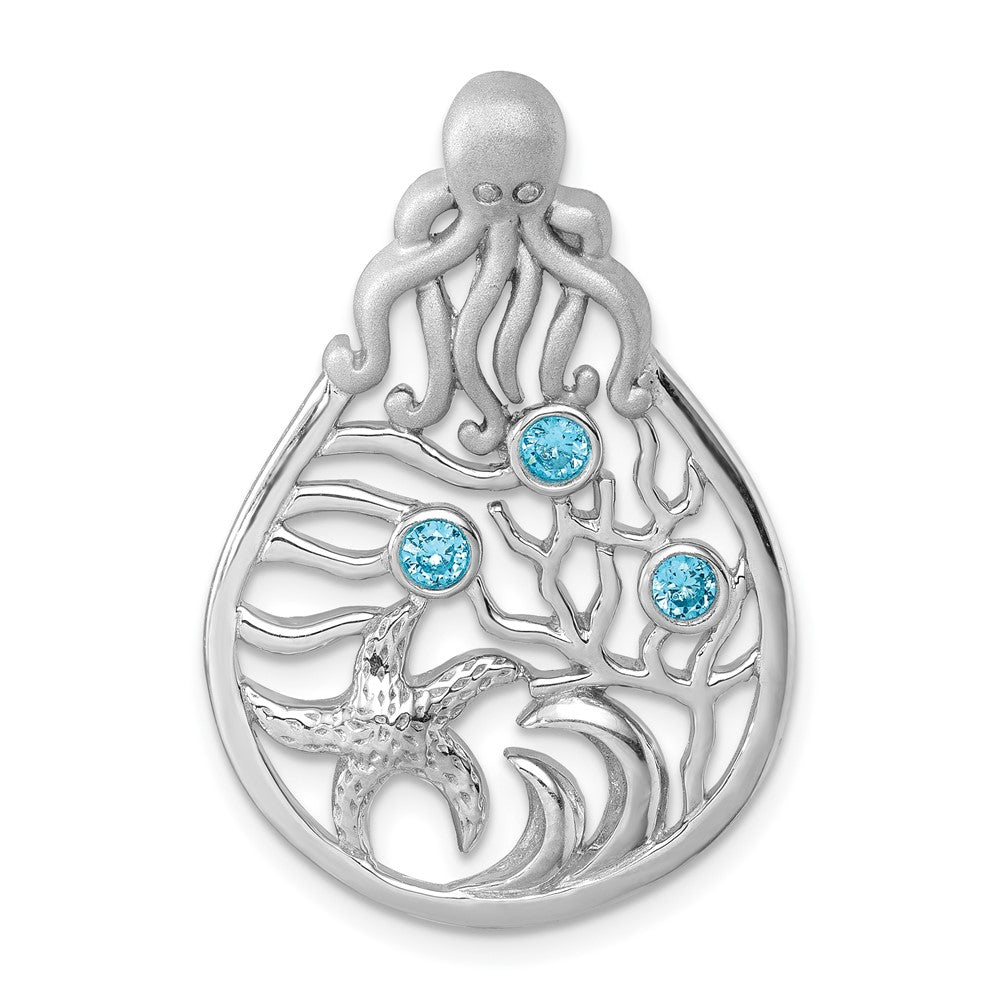 Sterling Silver Rhodium-plated Polished Octopus and Starfish Sea Life Scene Pendant PLP-428