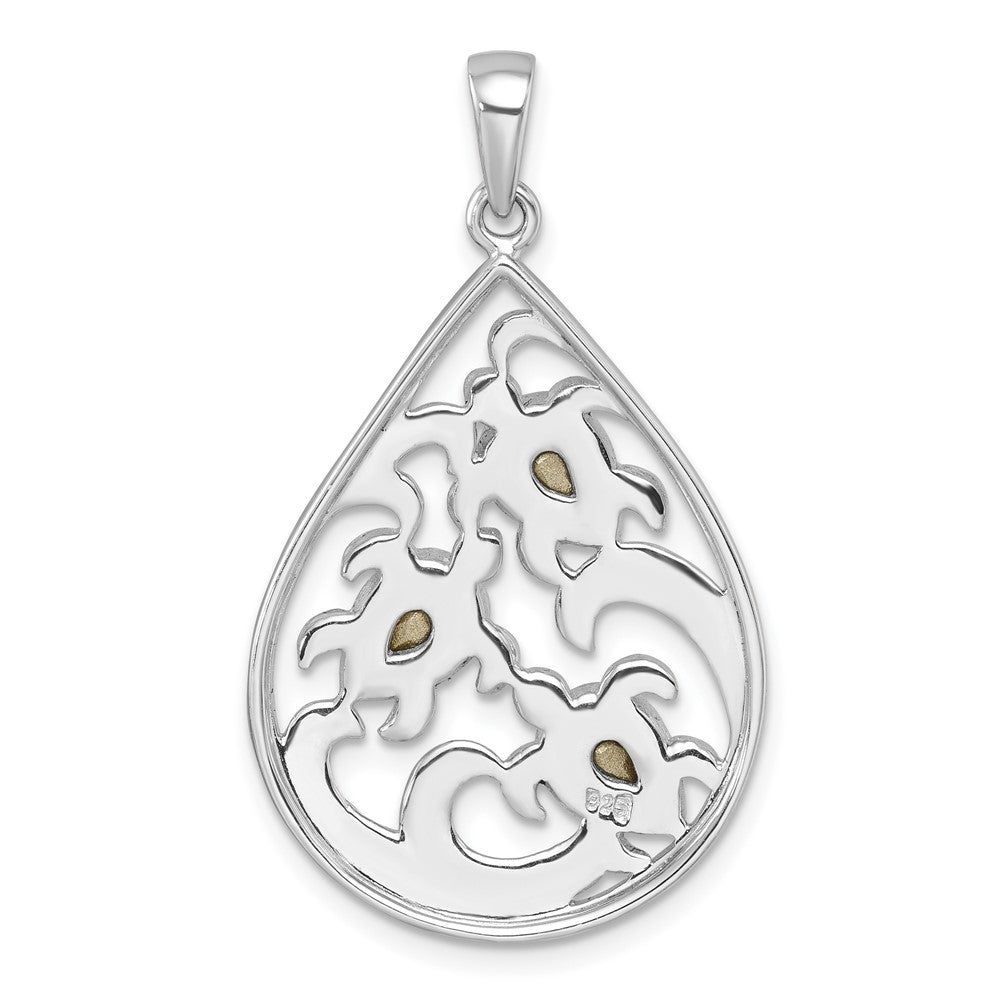 Sterling Silver Rhodium-plated Polished Triple Crystal Turtle Ocean Wave Pendant PLP-429