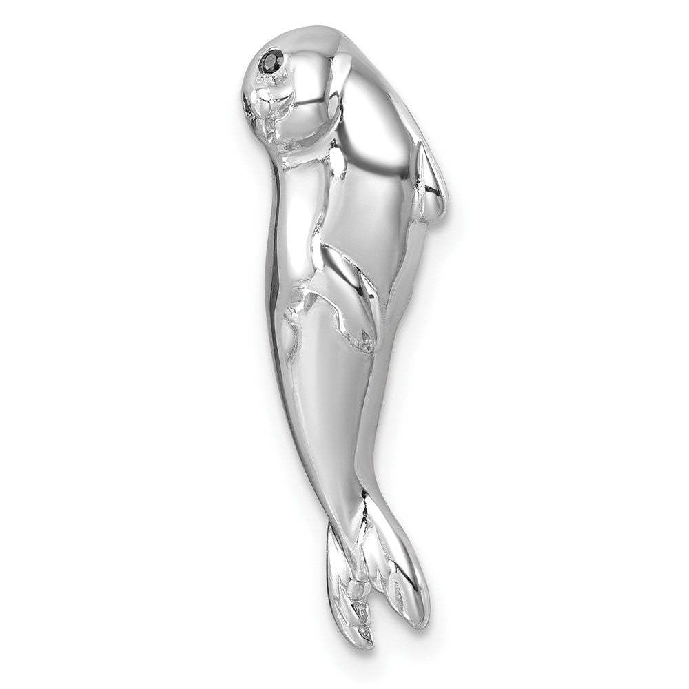 Sterling Silver Rhodium-plated Polished CZ Eye Harbor Seal Pendant PLP-440