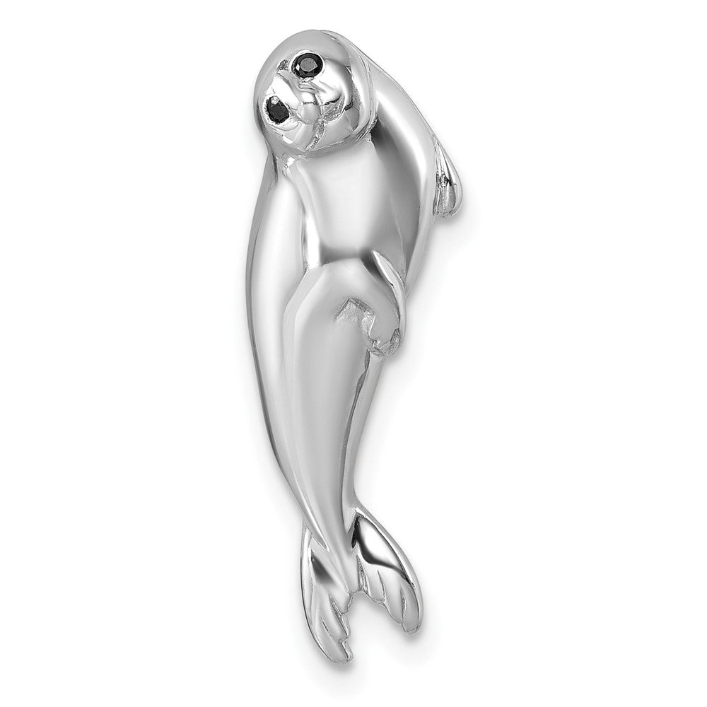 Sterling Silver Rhodium-plated Polished CZ Eye Harbor Seal Pendant PLP-440