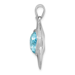 Sterling Silver Rhodium-plated Polished Crystal Angel Fish Pendant PLP-463