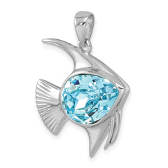Sterling Silver Rhodium-plated Polished Crystal Angel Fish Pendant PLP-463