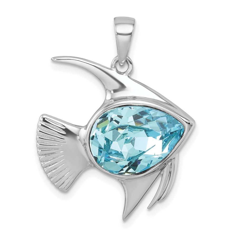 Sterling Silver Rhodium-plated Polished Crystal Angel Fish Pendant PLP-463