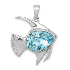 Sterling Silver Rhodium-plated Polished Crystal Angel Fish Pendant PLP-463