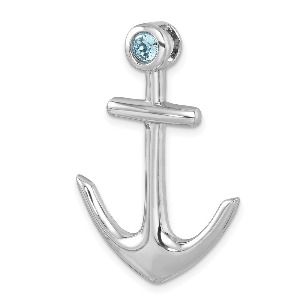 Sterling Silver Rhodium-Plated Polished Crystal Anchor Chain Slide PLP-465